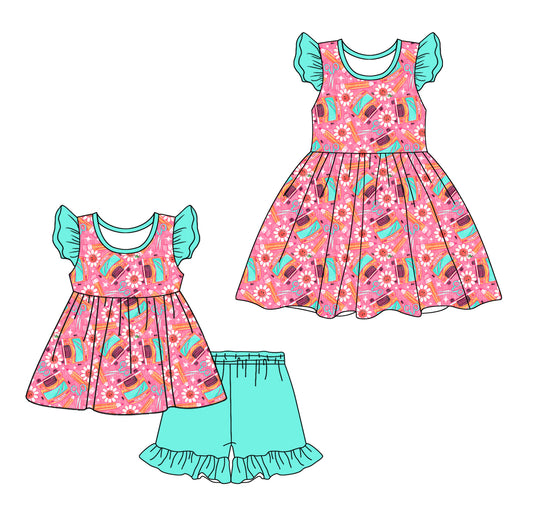 ( Moq 5 Each Style ) Sibling Baby Girls Kids Back to School Flower Back to School Dress Set Clothes