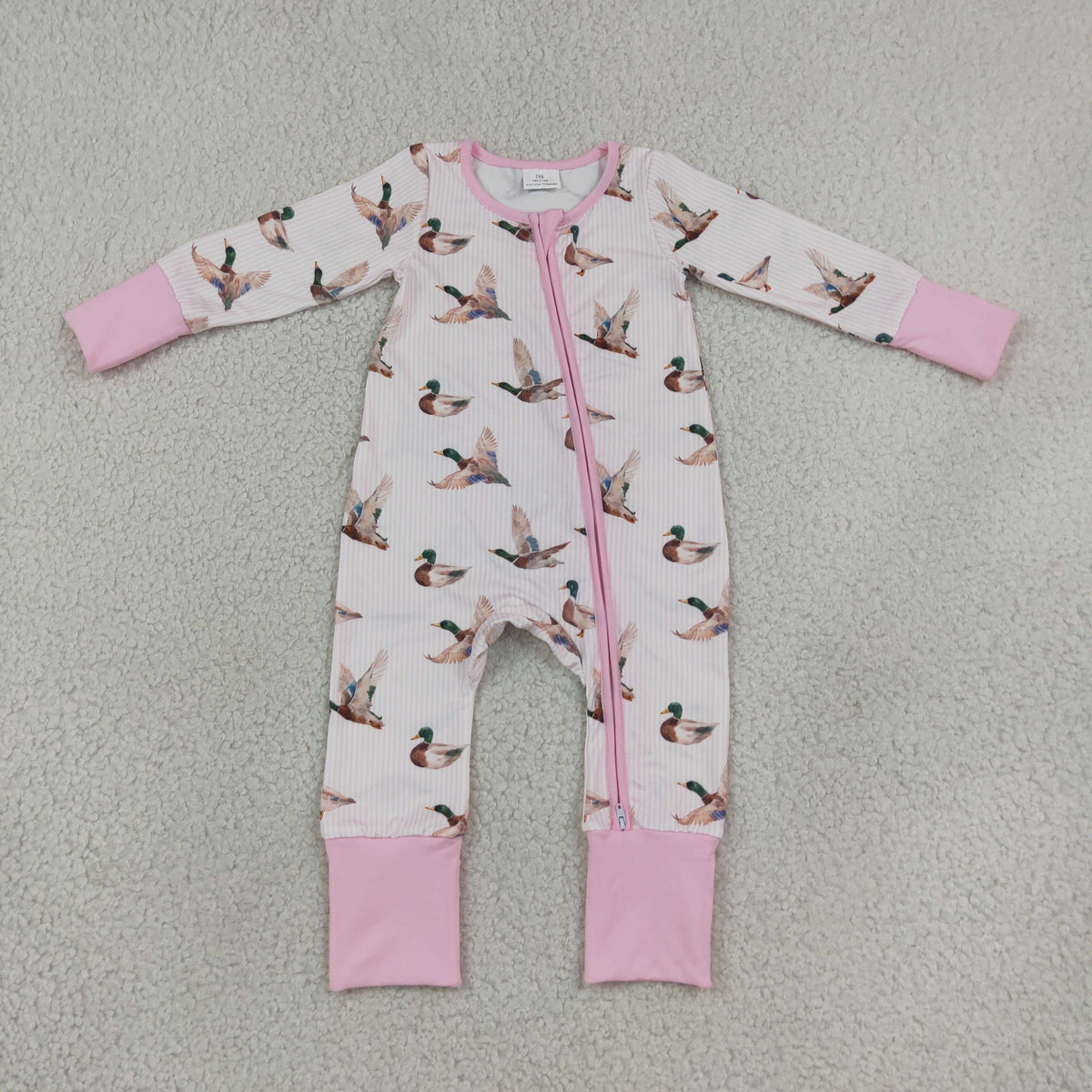 Baby Kids Infant Long Sleeves Ducks Pink Stripes Zipper Footie Sleeper Romper Clothes RTS