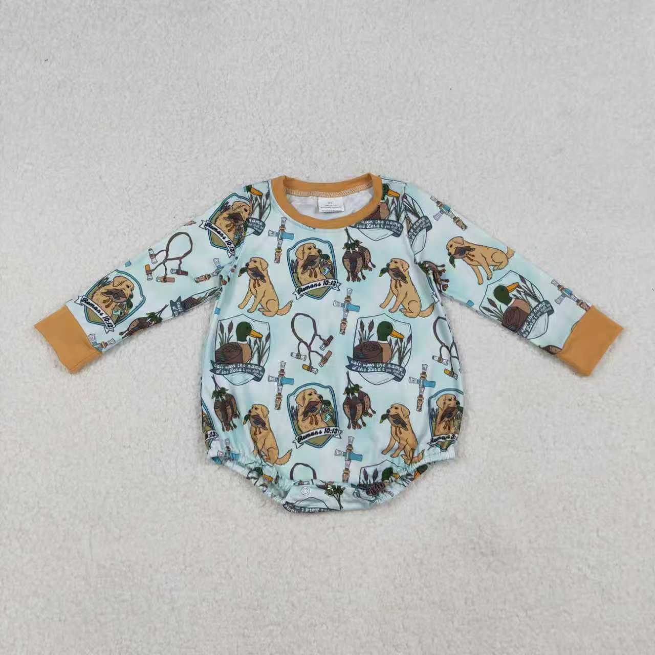 Sibling Boys Kids Long Sleeves Dogs Ducks Hunting Romper Set RTS