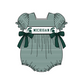 ( Moq 5 ) Baby Girls Kids Short Sleeves Green Stripes Purple Bows Team Romper