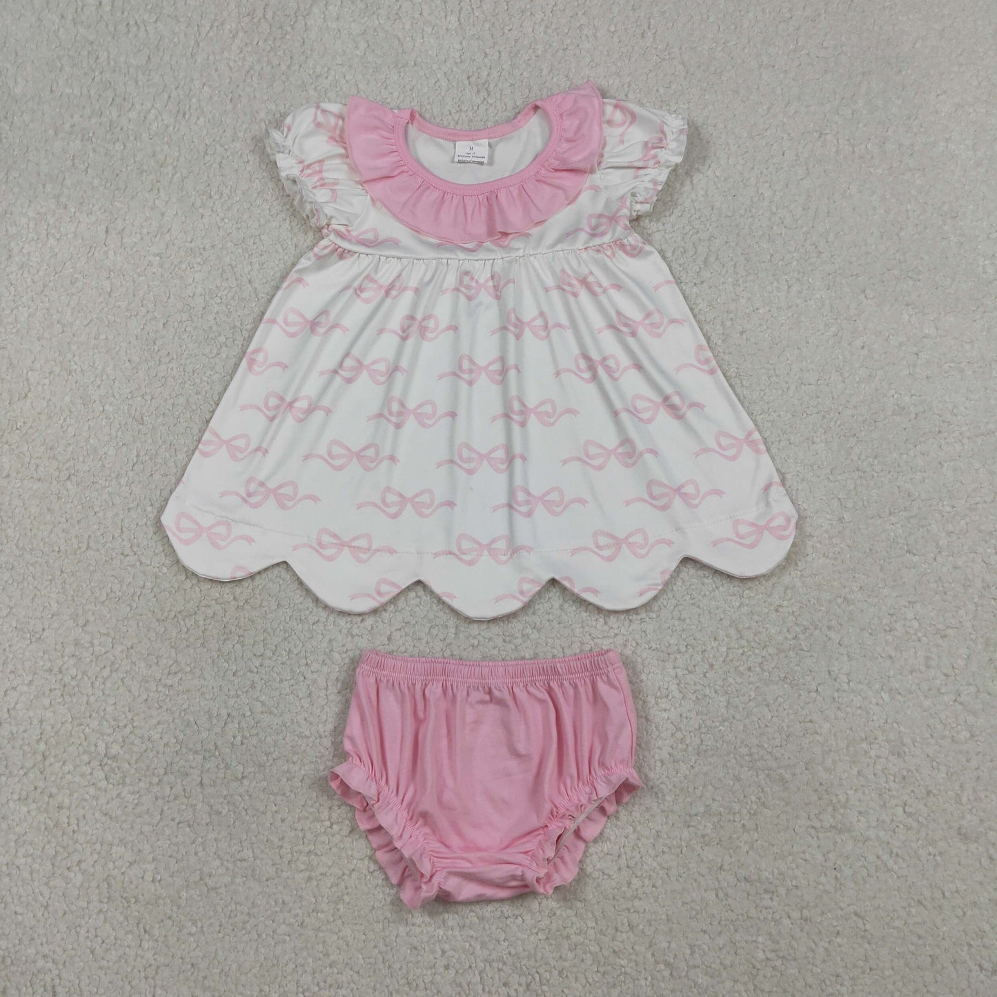 Baby Girls Short Sleeves Bows Tunic Pink Bummie Shorts Summer Set RTS