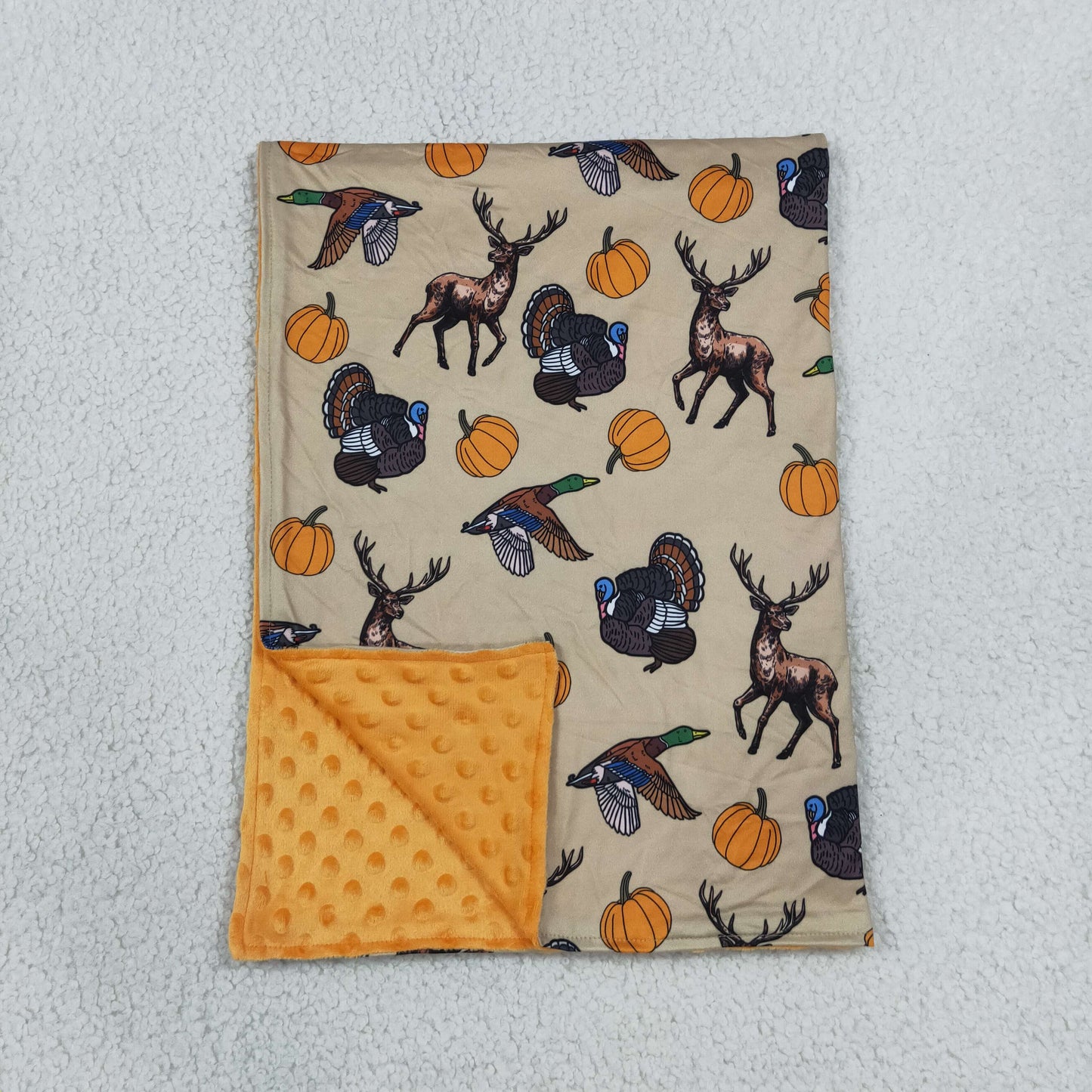 Baby Boys Toddler turkey Pumpkins Ducks Deer Fall Blanket RTS