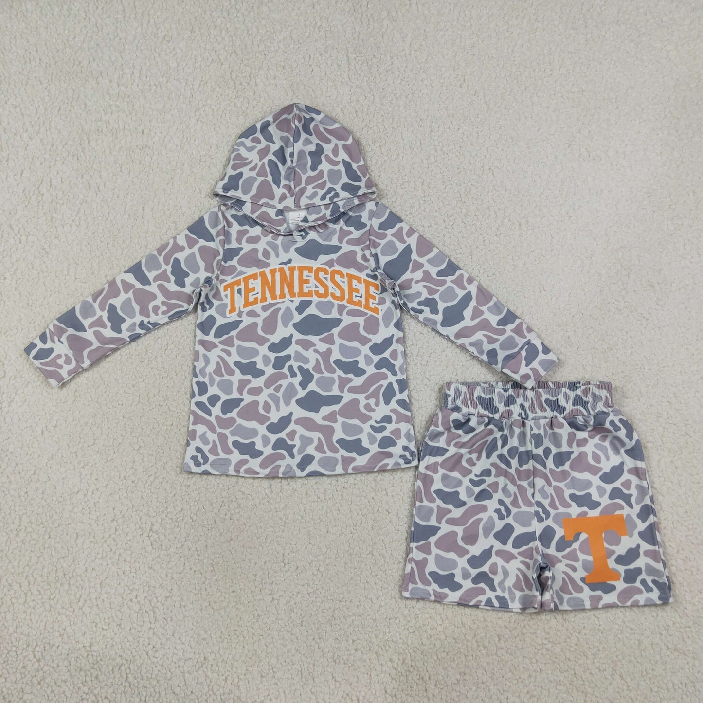Baby Boy Kids Grey Long Sleeves Camo Hoodie Shirt Shorts Team Set RTS