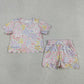 Baby Girls Kids Short Sleeves Bows Floral Shirt Scallop Shorts Summer Set RTS