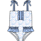 ( Moq 5 ) Preorder Baby Girls Kids Sleeveless Flower Blue Bows Summer One-piece Swimsuit