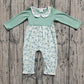 Baby Girl Green Long Sleeves Floral Ruffle Buttons Romper RTS