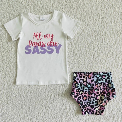 Promotion Baby Girl Sleeveless Sassy Tops Leopard Bummies Outfit RTS