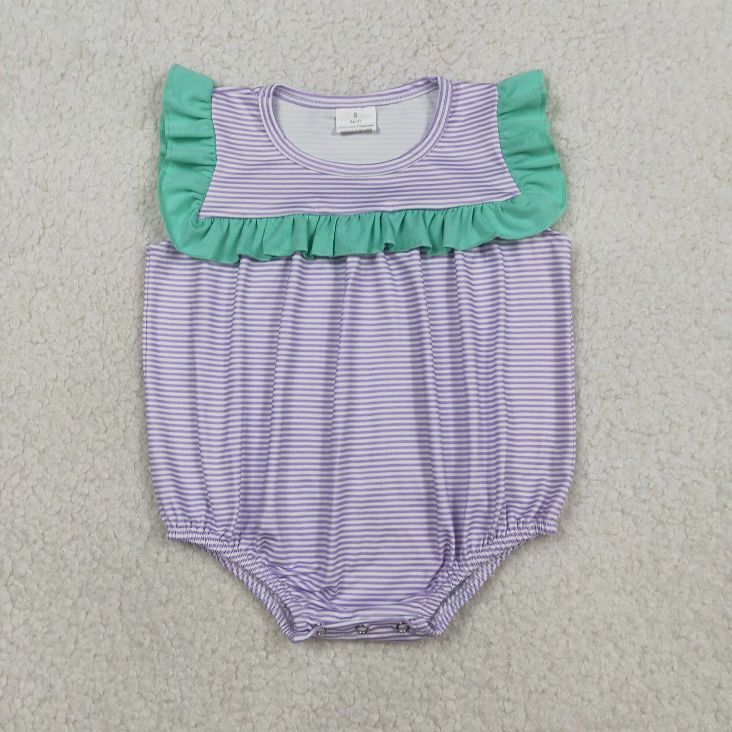 Baby Girls Infant Purple Stripes Summer Ruffle Bubble Romper RTS