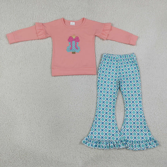 Sibling Baby Girls Kids Long Sleeves Embroidery Bows Tree Romper Set Christmas Clothes RTS