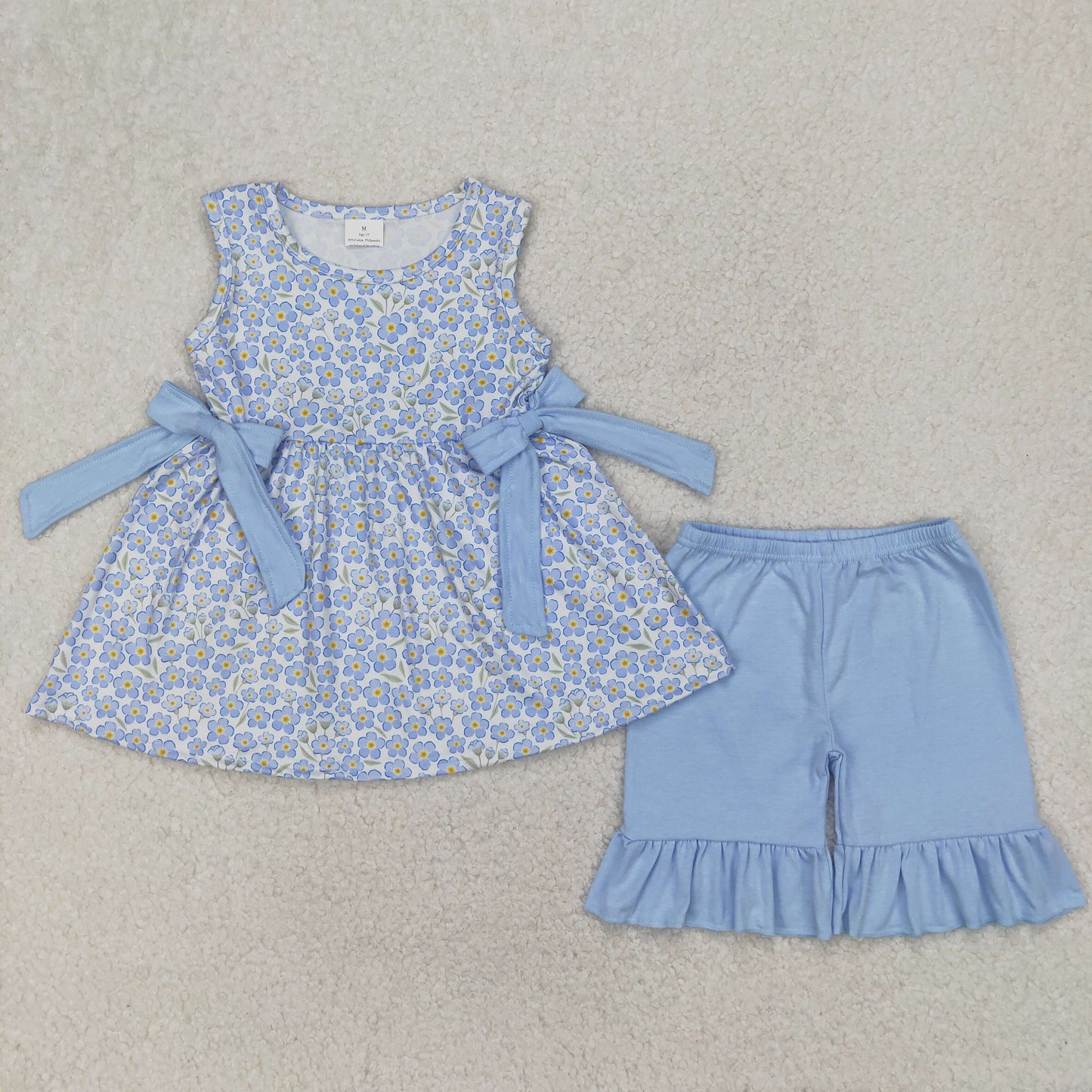 Baby Girl Sleeveless Flower Sibling Blue Sibling Romper Set Clothes RTS