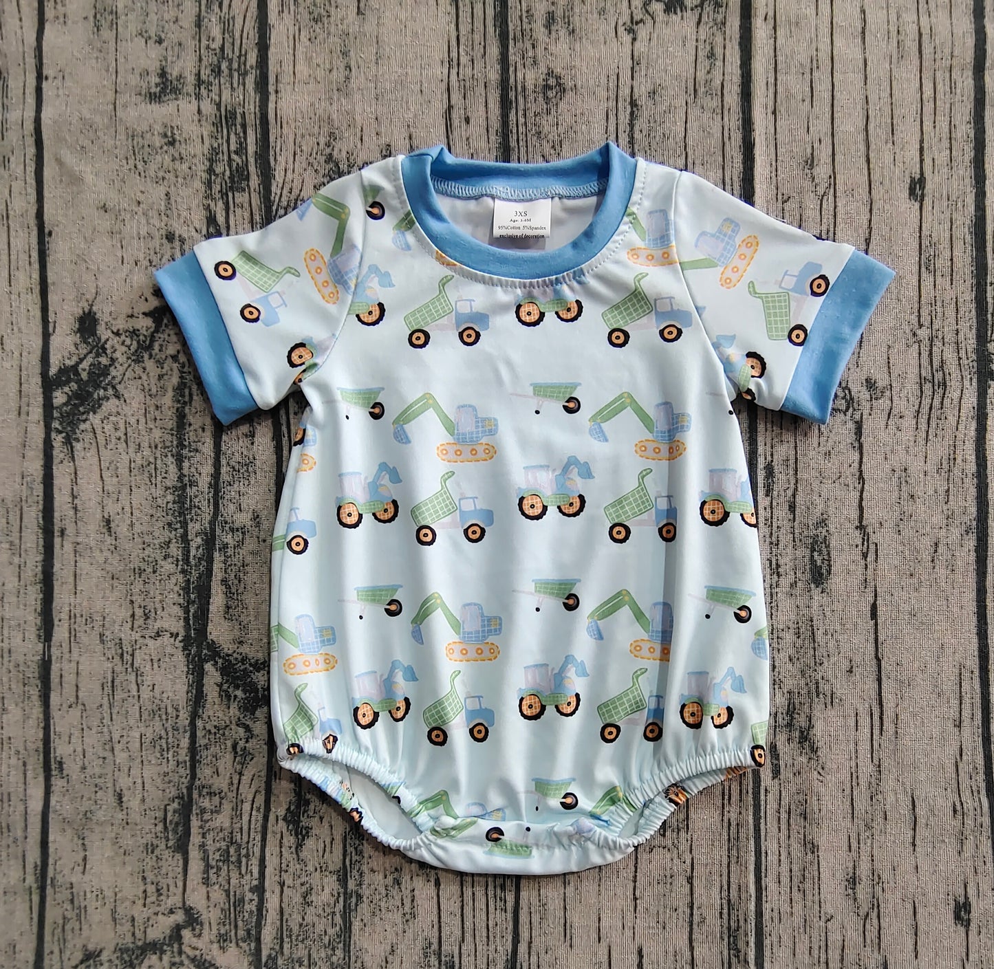 Baby Boy Short Sleeves Excavators Bubble Blue Romper RTS