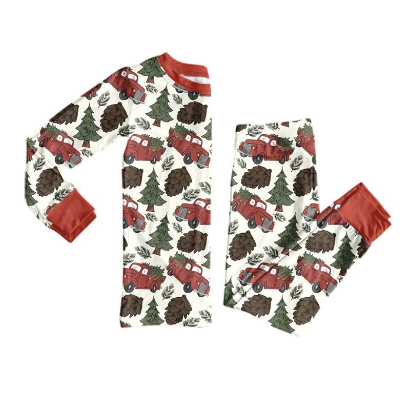 ( Moq 5 ) Preorder Baby Boys Kids Christmas Tree Trucks Shirt Pants Set Pajamas Clothes