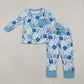 Boys Kids Long Sleeves Shirt Pants Happy New Year Blue Pajamas Set RTS