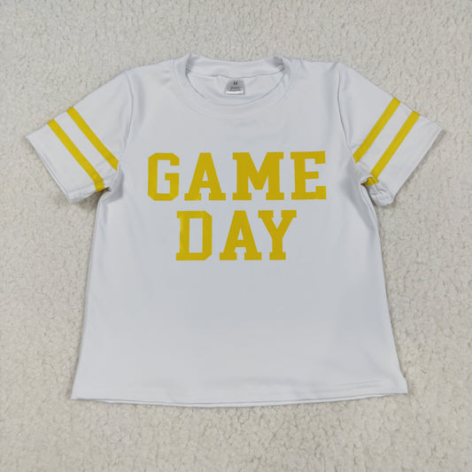 Baby Girl Short Sleeves Game Day Yellow Team Cheer Vinyl Shirt Yoga Active Tops RTS