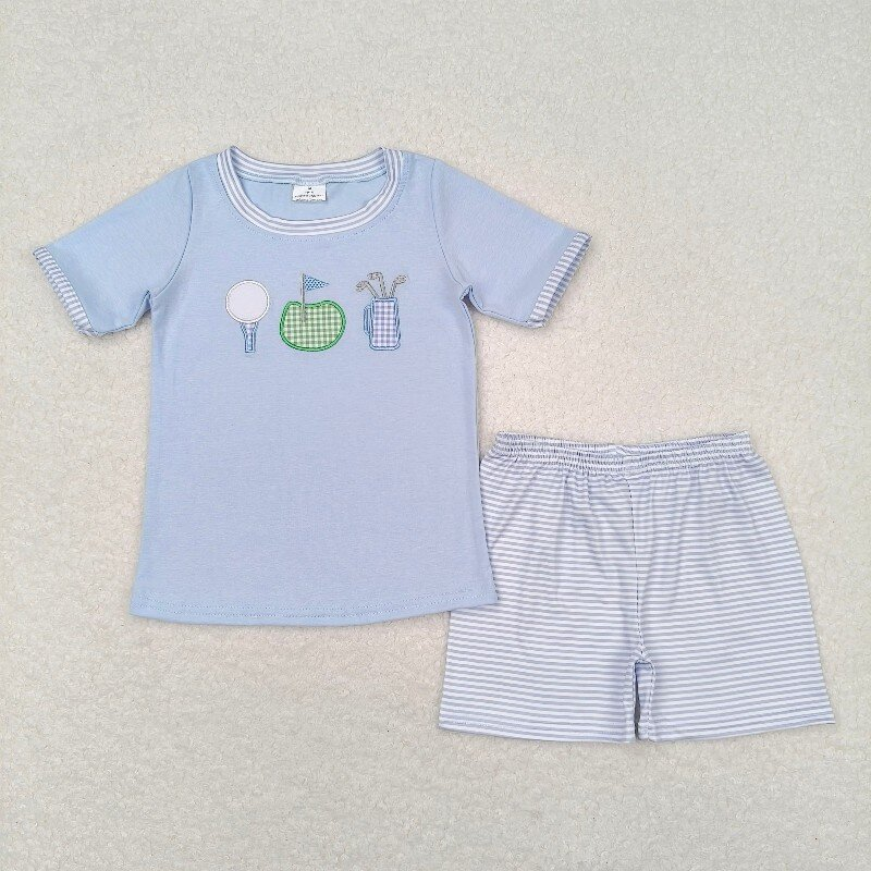 Baby Boy Girl Embroidery Golf Sibling Brother Summer Romper Clothes Set