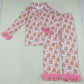 Sibling Girls Kids Adult Women Pink Fur Bows Gingerbread Buttons Shirt Pants Pajamas Christmas Set RTS
