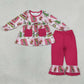 Baby Girl Kids Christmas Face Bows Pockets Tunic Pink Pants Set Clothes RTS