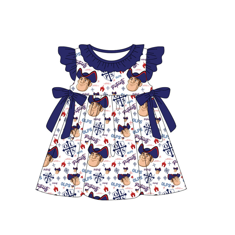 Baby Girl Short Sleeves Team Blue Bows Knee Length Dress ( Moq 5 )