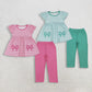 Sibling Baby Girls Short Sleeves Stripes Bows Embroidery Tunic Pants Clothes Sets RTS