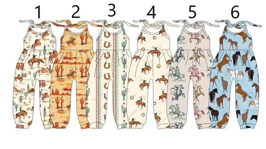 Baby Girl Straps Western Rodeo Horse Sibling Jumpsuit ( Moq 5 Each Style ) 2.28
