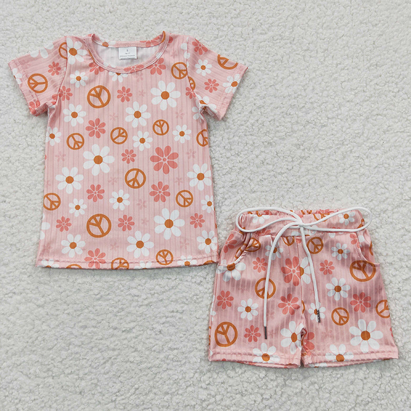 Baby Girl Short Sleeves Floral Tops Pocket Shorts Summer Set Pajamas