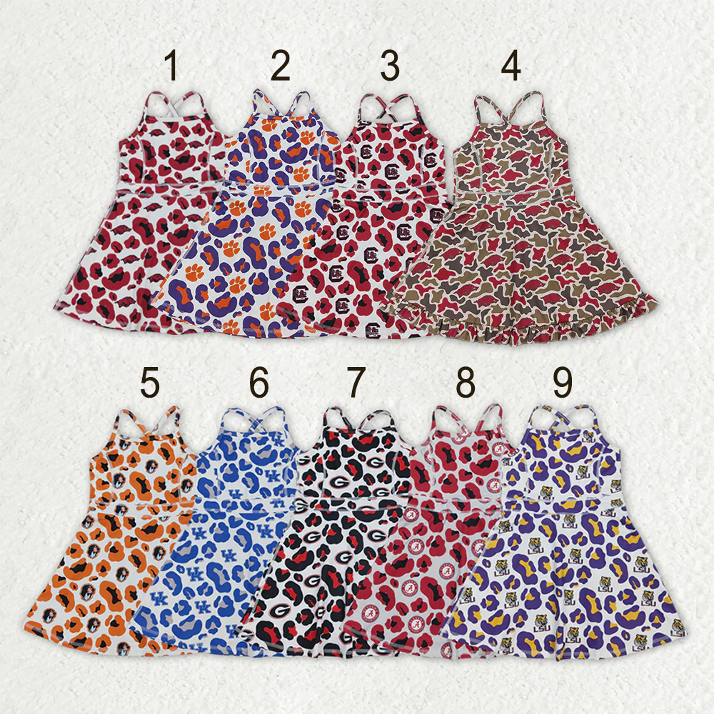 Sibling Baby Girl Kids Sleeveless Leopard Team Knee Length Yoga Active Dresses RTS