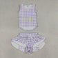 Baby Girls Kids Sleeveless Lavender Plaid Tops Shorts Set Yoga Clothes RTS