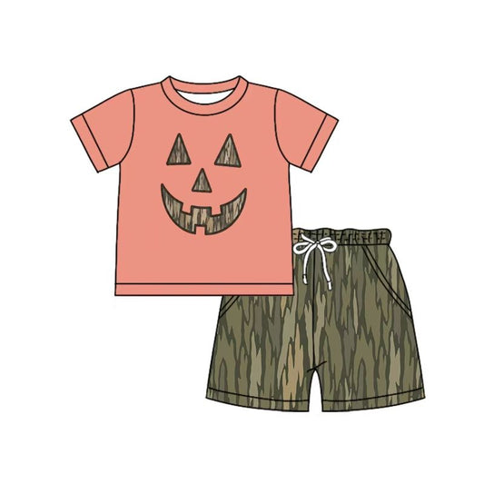 ( Moq 5 ) Preorder Baby Boys Kids Short Sleeves Smile Shirt Pockets Camo Shorts Set Clothes