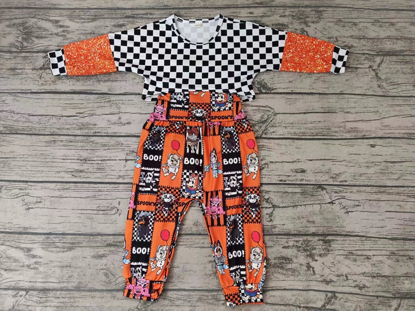 Baby Girl Long Sleeves Checkered Tops Dogs Jumpsuit Halloween Outfit Moq 5