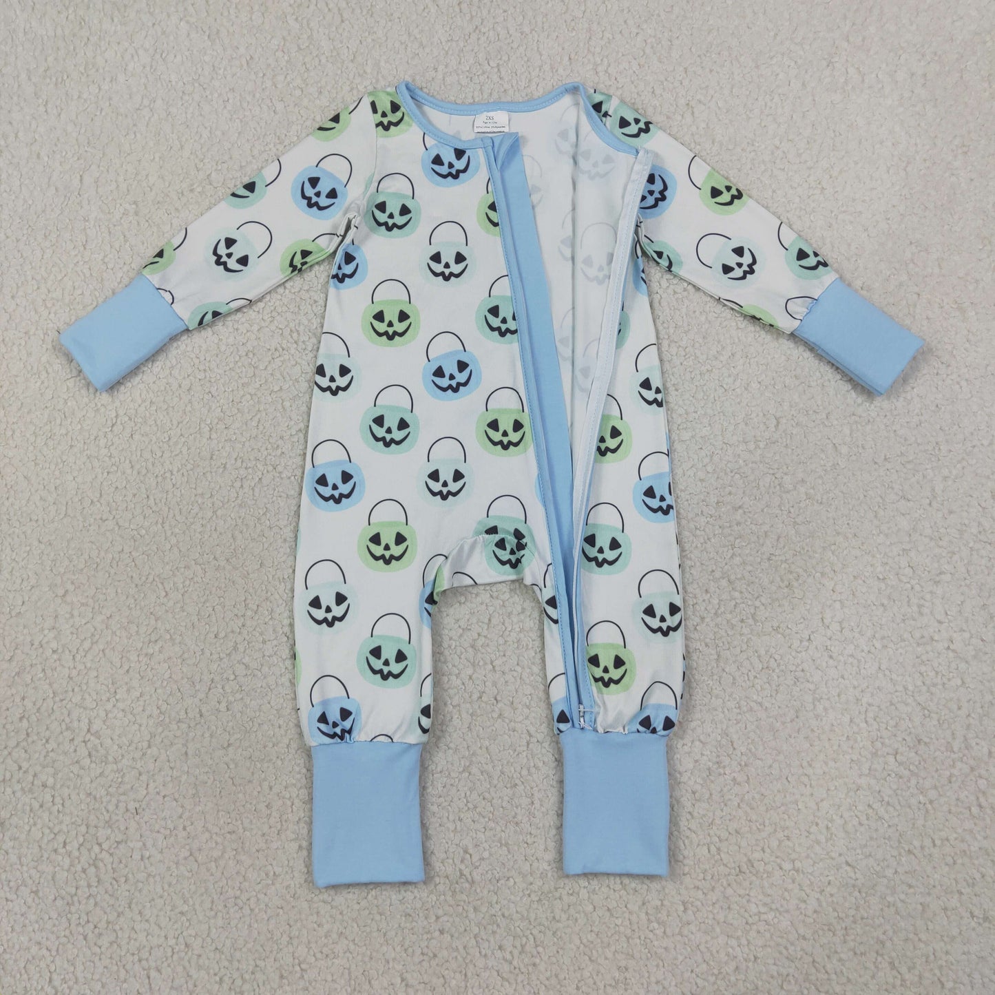 Baby Boy Long Sleeves Pumpkins Baskets Halloween Zipper Romper RTS