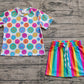 Baby Girl Short Sleeves Smile Shirt Colorful Stripes Shorts Pajamas Set RTS