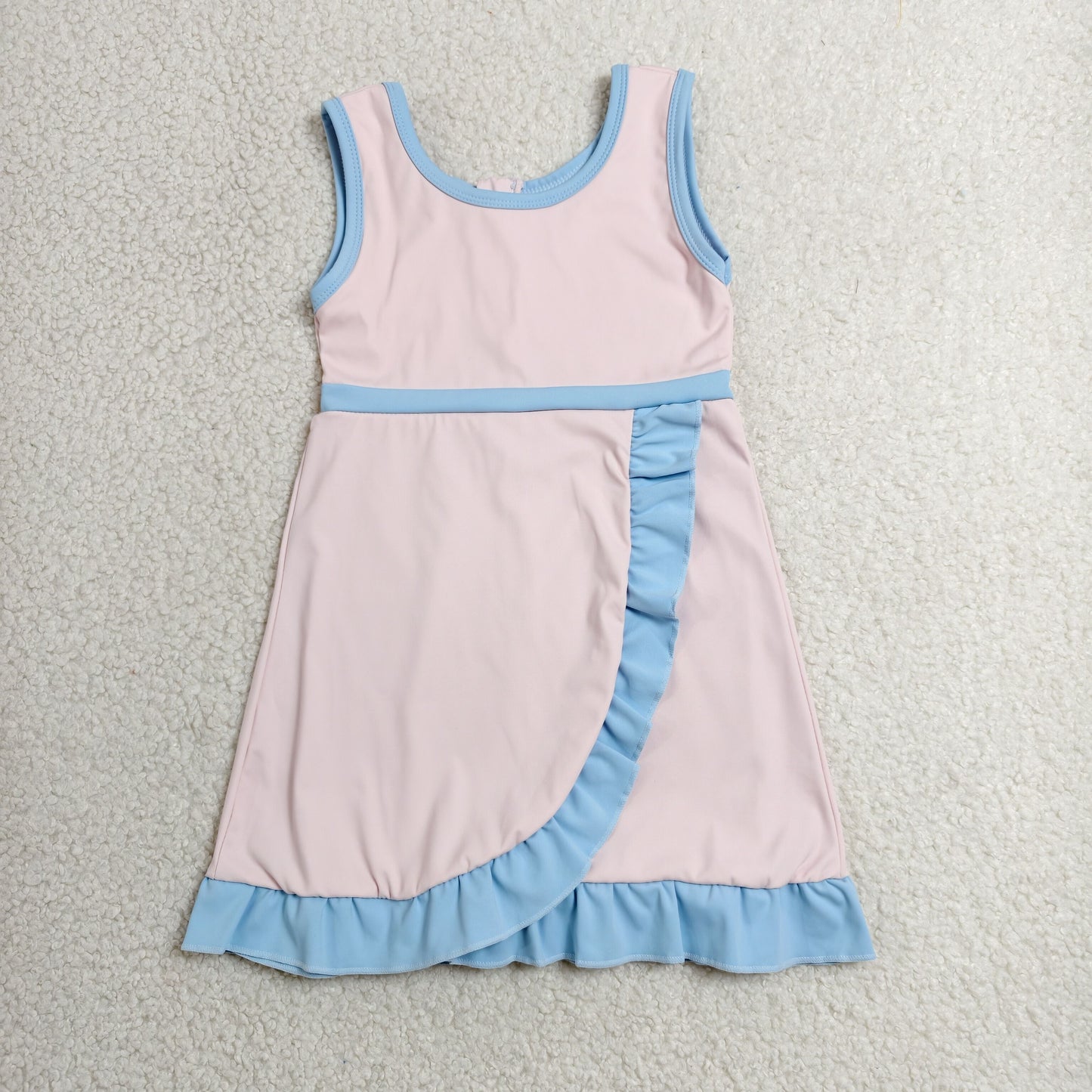 Baby Girls Kids Sleeveless Shorts Knee Length Pink Dress Yoga Active Scallop Clothes RTS