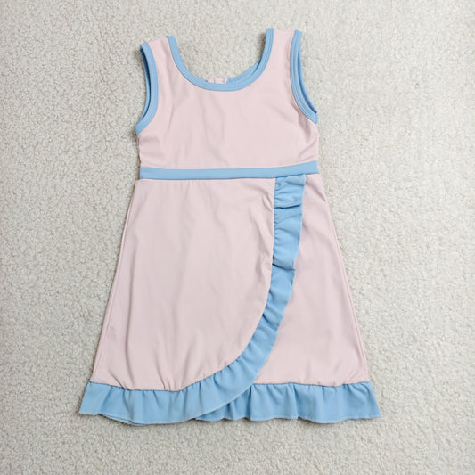 Baby Girls Kids Sleeveless Shorts Knee Length Pink Dress Yoga Active Scallop Clothes RTS