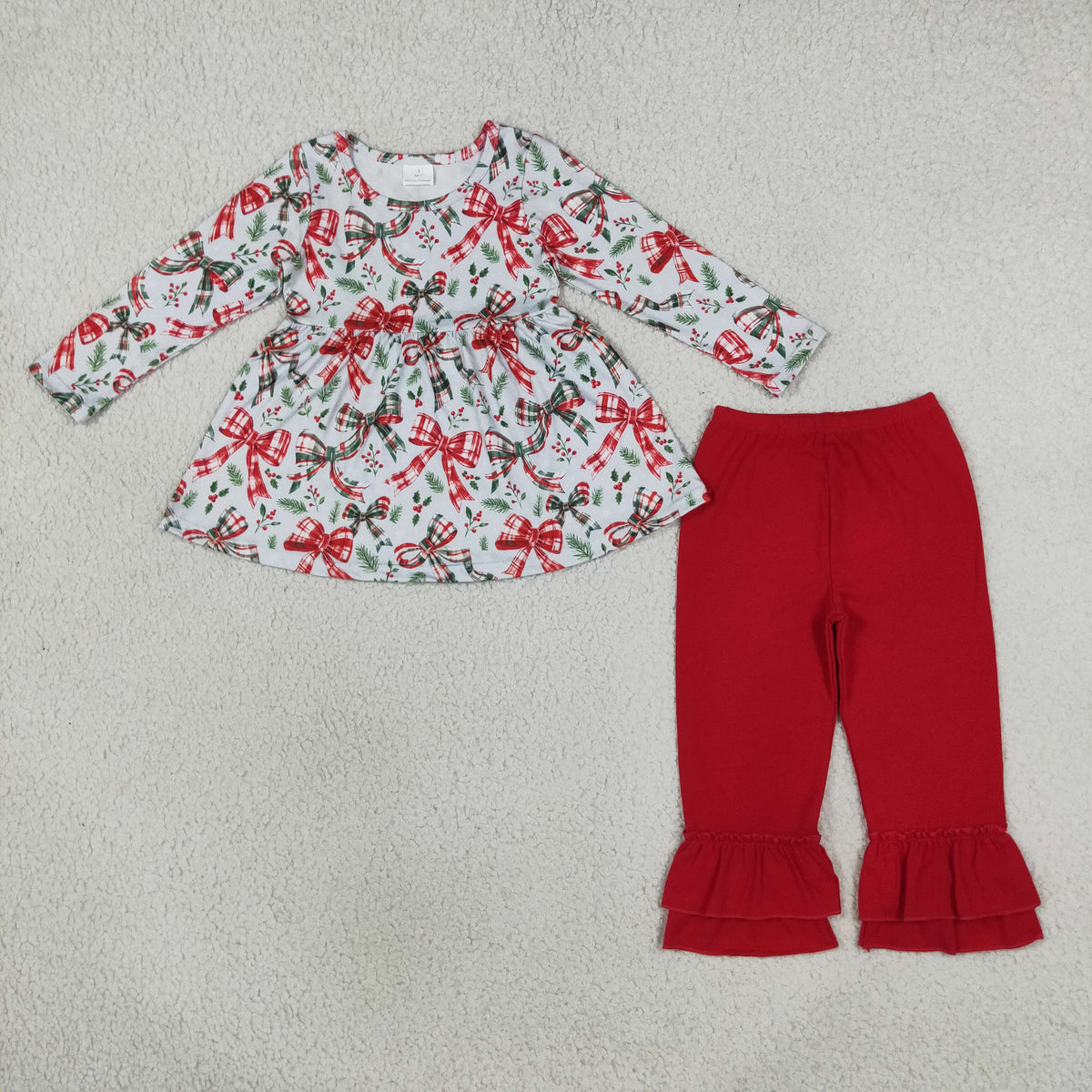 Baby Girls Kids Long Sleeves Bows Christmas Shirt Red Pants Set Clothes RTS