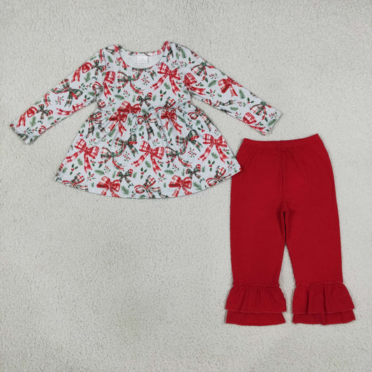 Baby Girls Kids Long Sleeves Bows Christmas Shirt Red Pants Set Clothes RTS