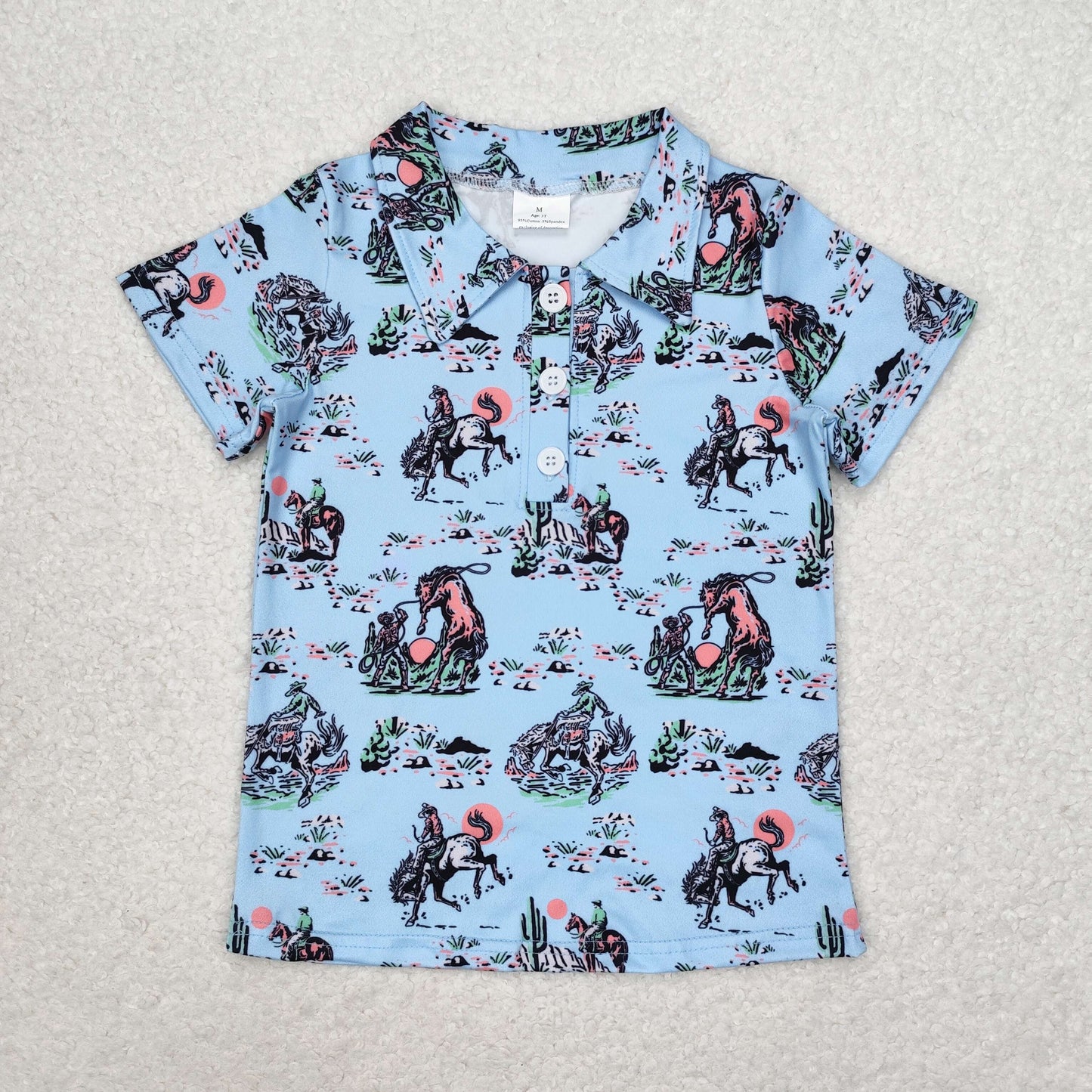 Baby Boy Short Sleeves Rodeo Buttons Blue Western Shirt