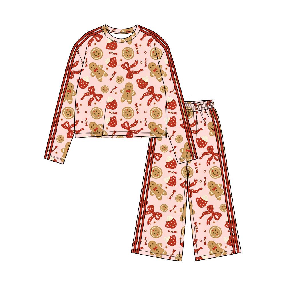 ( Moq 5 ) Preorder Baby Girls Kids Gingerbread Bows Shirt Pockets Pants Christmas Set Clothes