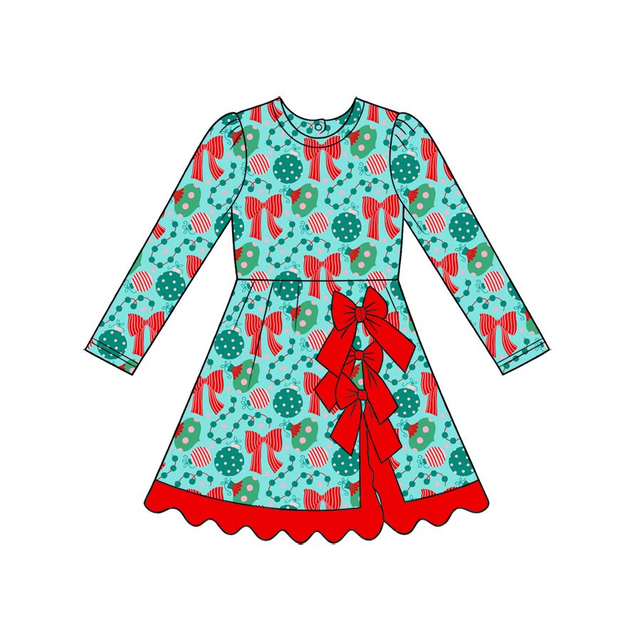 ( Moq 5 ) Preorder Baby Girls Kids Bows Lights Christmas Shorts Scallop Dress Yoga Active Clothes