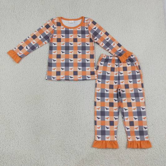 Baby Girls Kids Bats Plaid Shirt Pants Halloween Set Pajamas Clothes RTS