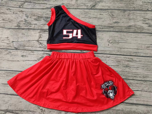 Baby Girl One Shoulder Black Tops Red Skirt Team Set