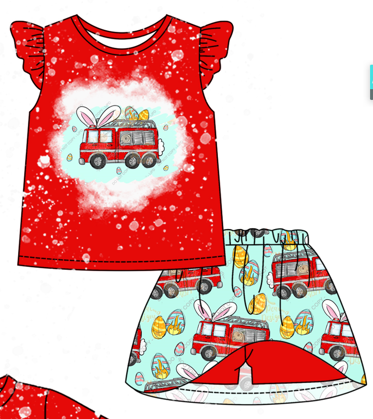 Baby Boy Girl Short Sleeves Easter Rabbits Eggs Bus Sibling Dress Romper Clothes Set ( Moq 5 Each style )12.4