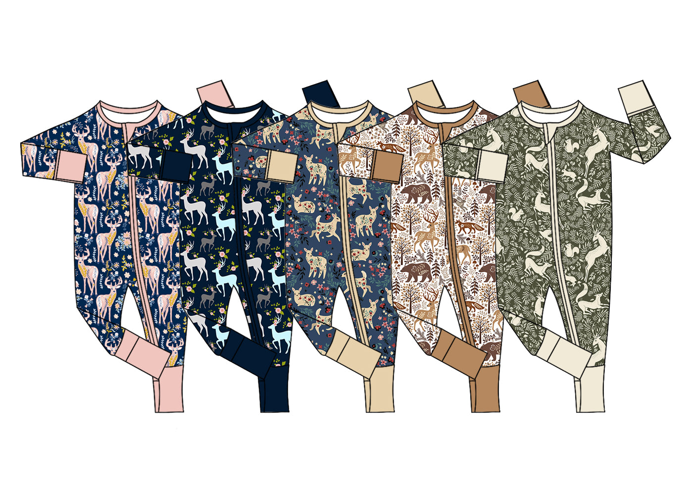 ( Moq 5 Each Style ) Sibling Baby Boys Infant  Long Sleeves Deer Footie Sleeper Zipper Rompers Clothes