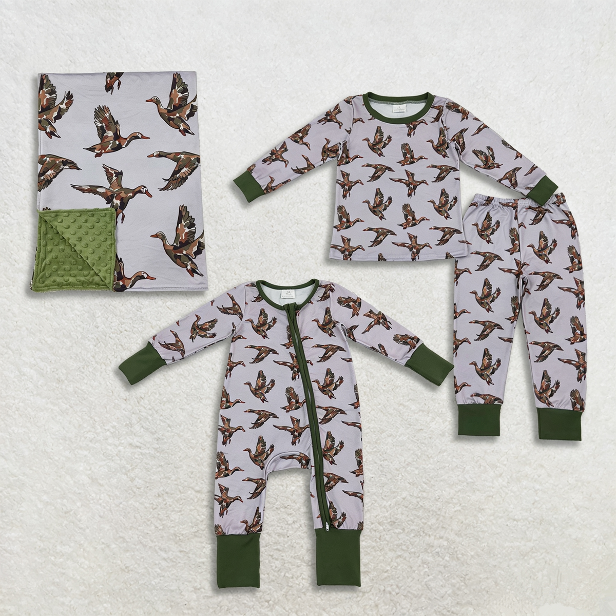 Sibling Baby Boys Girls Kids Long Sleeves Ducks Camo Print Romper Sets Pajamas Blankets Clothes RTS