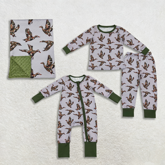 Sibling Baby Boys Girls Kids Long Sleeves Ducks Camo Print Romper Sets Pajamas Blankets Clothes RTS