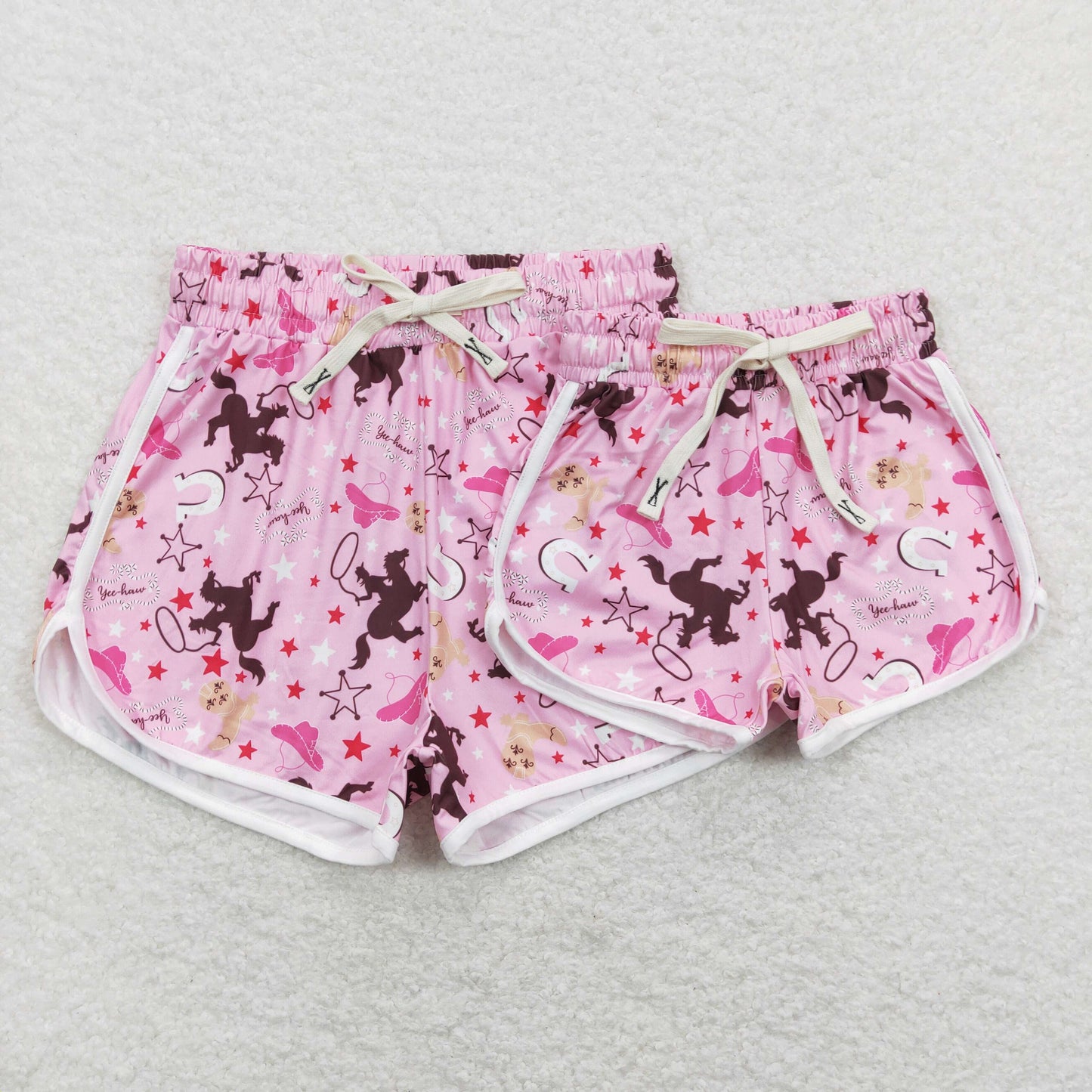 SS0125 Baby Girl Western Rodeo Summer Pink Running Shorts