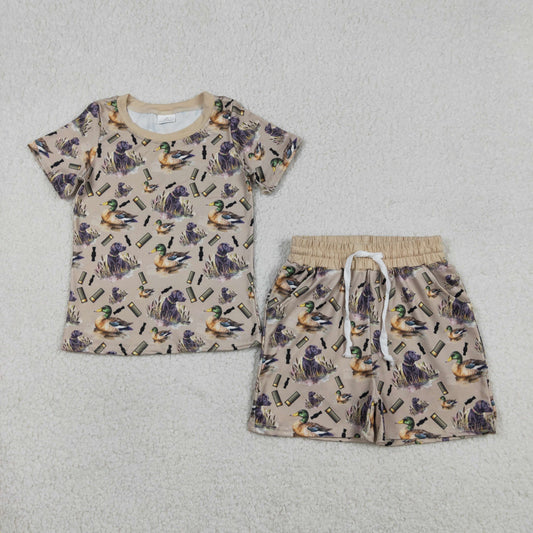 Baby Boys Short Sleeves Dogs Ducks Shirt Pockets Shorts Hunting Pajamas Set RTS