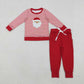 Sibling Baby Boys Girls Long Sleeves Embroidery Santa Shirt Pockets Red Pants Christmas Sets RTS