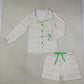 Adult Women Long Sleeves Christmas Tree Bows Buttons Tops Shorts Pajamas Pink Set RTS