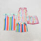 Baby Girl Sleeveless Colorful Stripes Bows Tops Shorts Sibling Set Clothes RTS