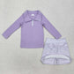 RTS Baby Girl Long Sleeves Purple Zipper Shirt Plaid Pocket Skorts Shorts Skirt Active Wear Clothes Set